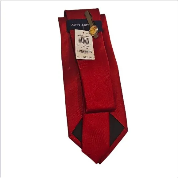 Men’s Red Christmas Holiday Tie Subtle Ornament Jacquard Pattern - Picture 3 of 3